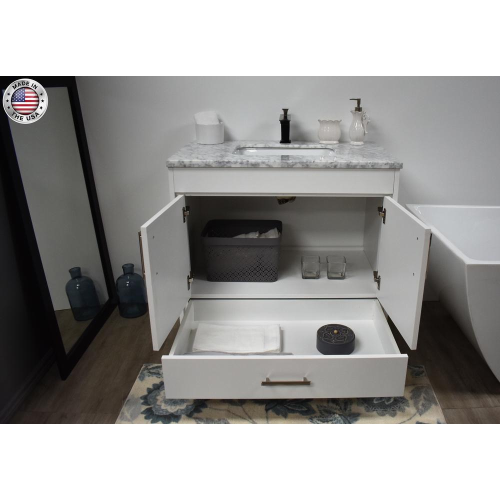 Capri 36" Modern Bathroom Vanity in White with Carrara Marble By Volpa USA | Bathroom Accessories |  Modishstore  - 3