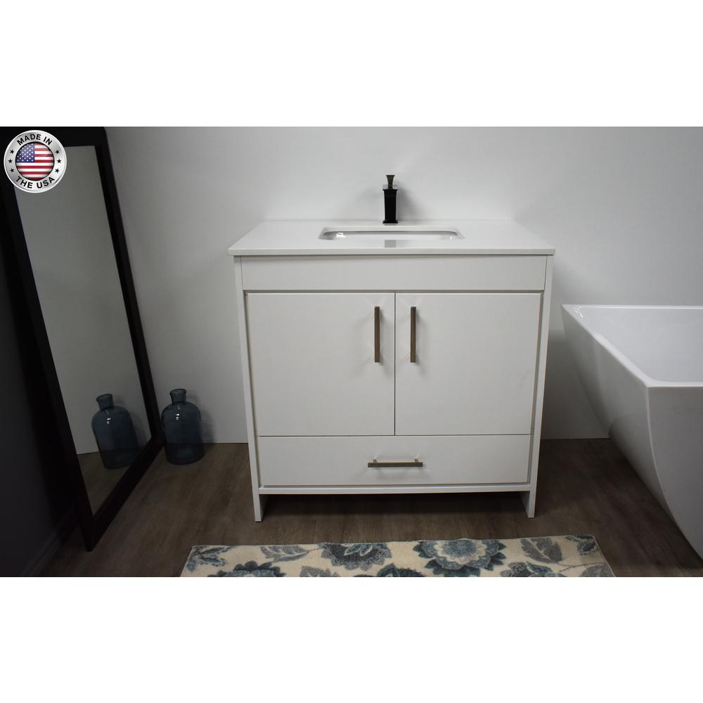 Capri 36" Modern Bathroom Vanity in White with White Microstone By Volpa USA | Bathroom Accessories |  Modishstore  - 5