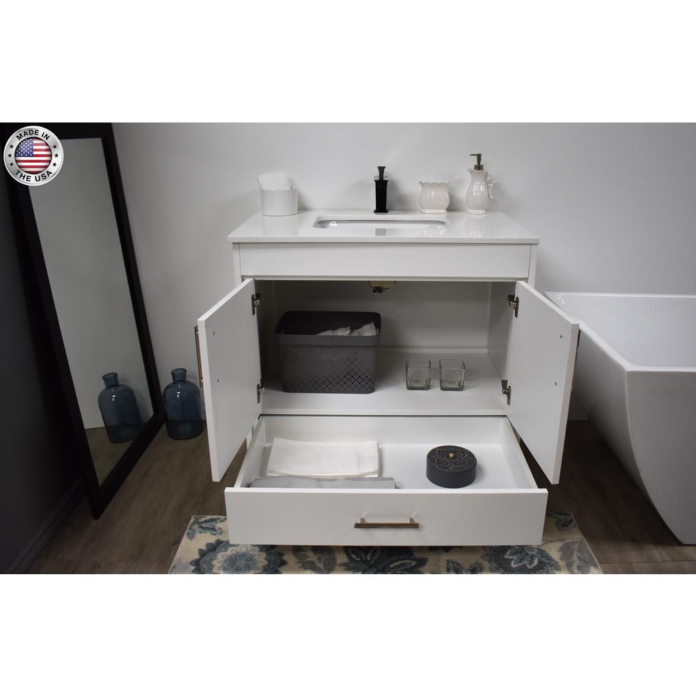 Capri 36" Modern Bathroom Vanity in White with White Microstone By Volpa USA | Bathroom Accessories |  Modishstore  - 2