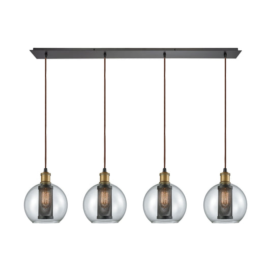 Bremington 4-Light Linear Pendant Fixture in Oiled Bronze with Clear Glass and Cage ELK Lighting | Pendant Lamps | Modishstore