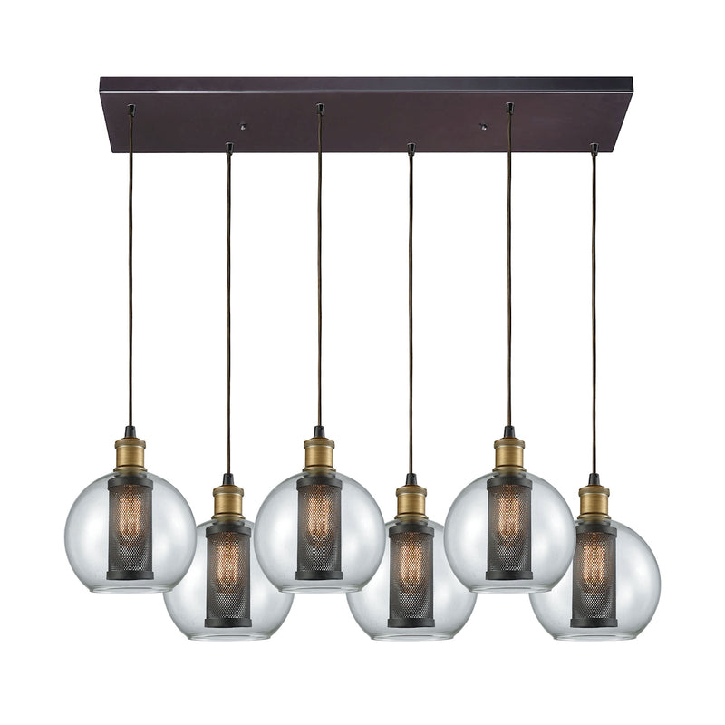 Bremington 6-Light Rectangular Pendant Fixture in Oiled Bronze with Clear Glass and Cage ELK Lighting | Pendant Lamps | Modishstore