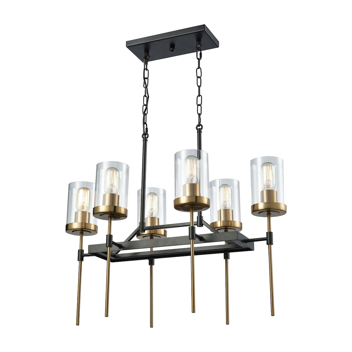 North Haven 6-Light Chandelier in Oil Rubbed Bronze and Satin Brass with Clear Glass ELK Lighting | Chandeliers | Modishstore