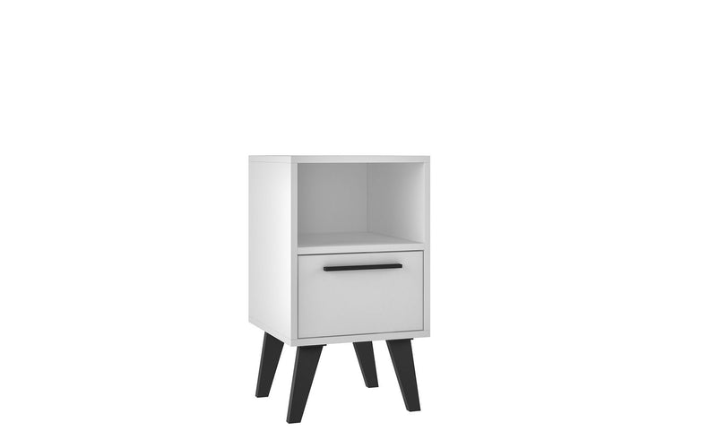 Manhattan Comfort Mid-Century- Modern Amsterdam Nightstand 1.0 with 1 Shelf in White | Nightstands | Modishstore-3