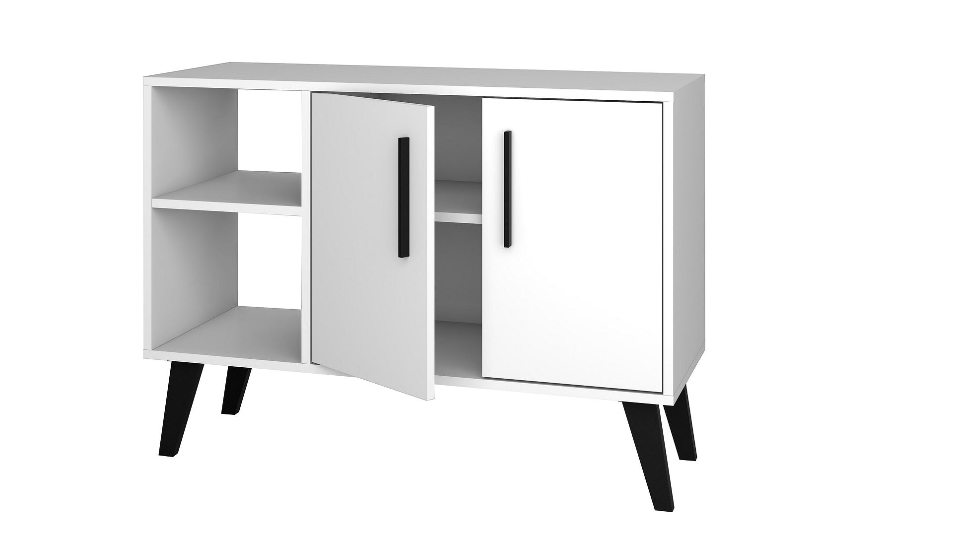 Manhattan Comfort Mid-Century- Modern Amsterdam 35.43" Sideboard with 4 Shelves in White | Sideboards | Modishstore-5