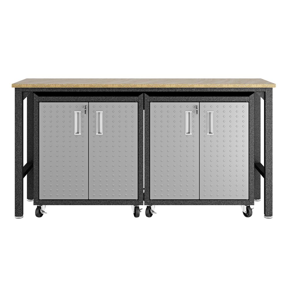 Manhattan Comfort 3-Piece Fortress Mobile Space-Saving Steel Garage Cabinet and Worktable 1.0  in Grey | Cabinets | Modishstore-3