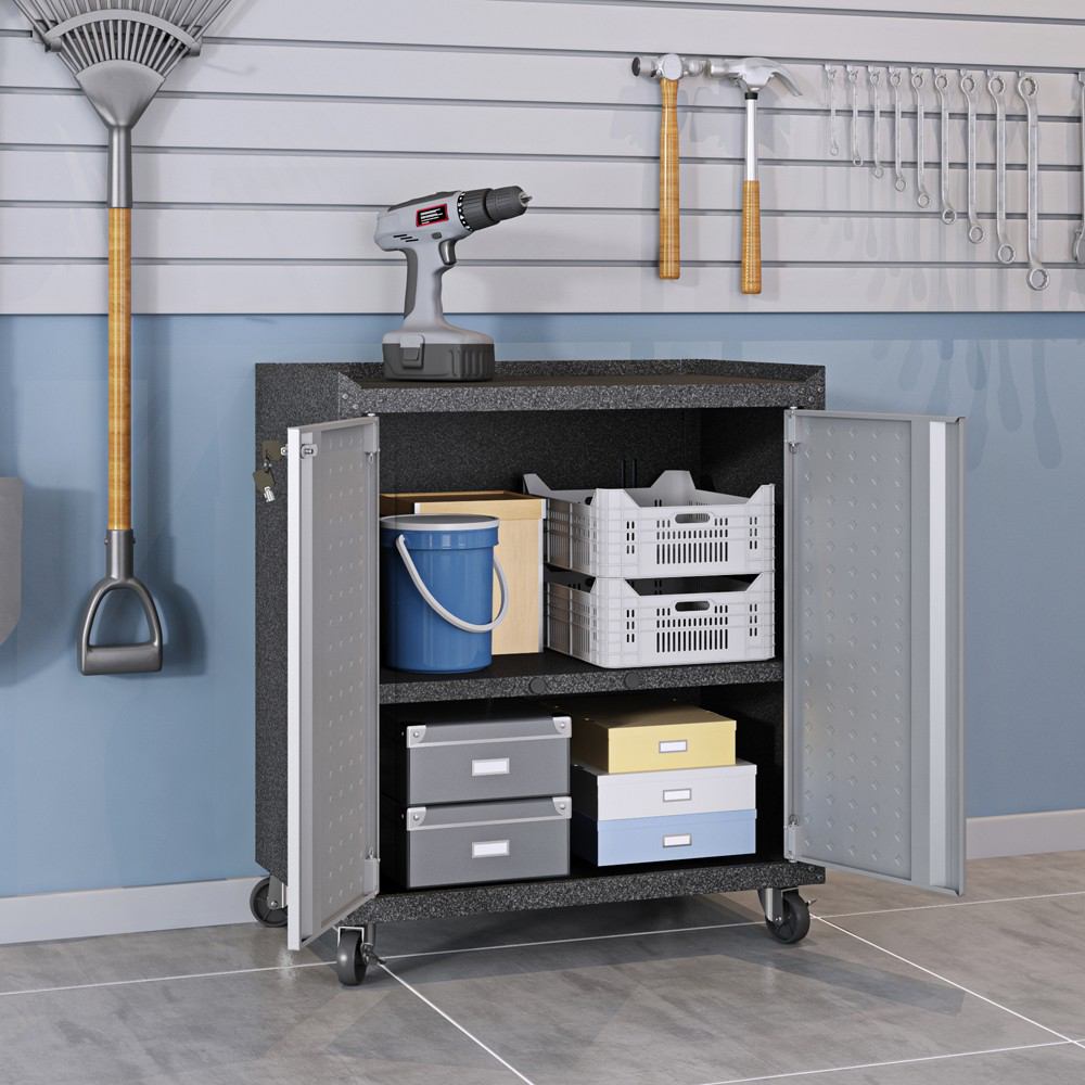Manhattan Comfort 3-Piece Fortress Mobile Space-Saving Steel Garage Cabinet and Worktable 1.0  in Grey | Cabinets | Modishstore-7