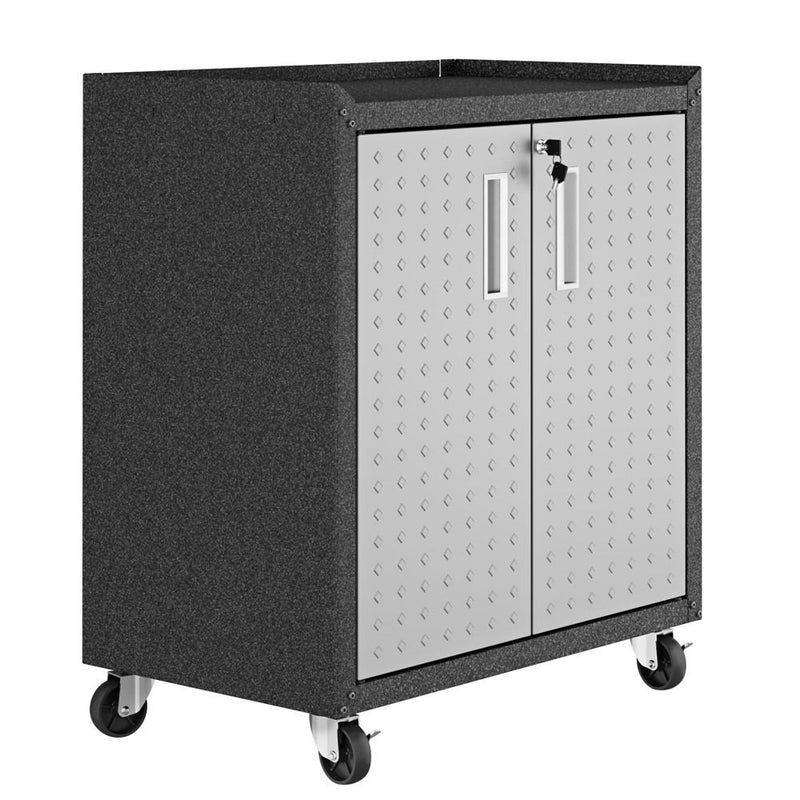Manhattan Comfort 3-Piece Fortress Mobile Space-Saving Steel Garage Cabinet and Worktable 1.0  in Grey | Cabinets | Modishstore