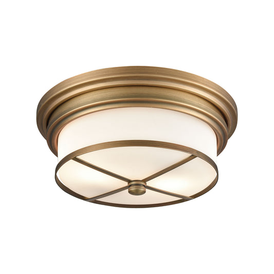 Flushmounts 2-Light Flush Mount in Classic Brass with White Glass ELK Lighting | Ceiling Lamps | Modishstore