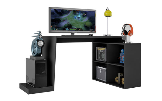 Manhattan Comfort Randalls Gamer Desk 3.0 with 4 Shelves in Black | Desks | Modishstore