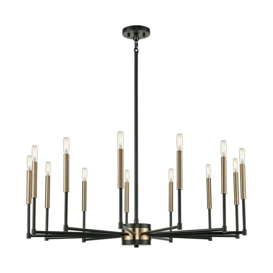 Livingston 13-Light chandelier in Matte Black / Satin Brass ELK Lighting | Chandeliers | Modishstore