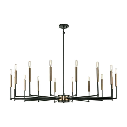 Livingston 16-Light chandelier in Matte Black / Satin Brass ELK Lighting | Chandeliers | Modishstore