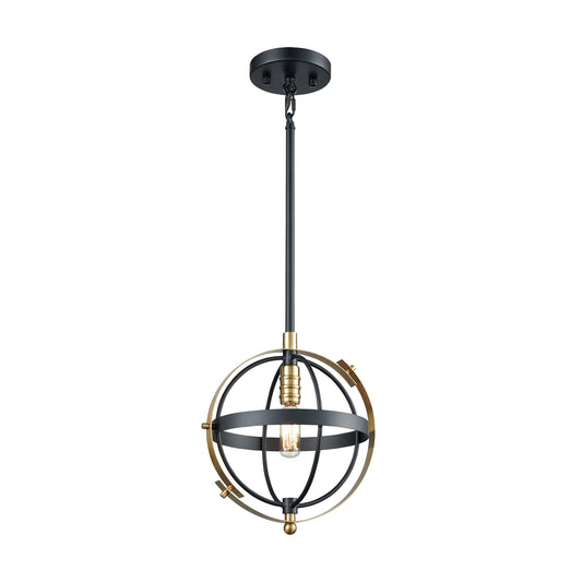 Caldwell 1-Light Mini Pendant in Matte Black and Satin Brass ELK Lighting | Pendant Lamps | Modishstore