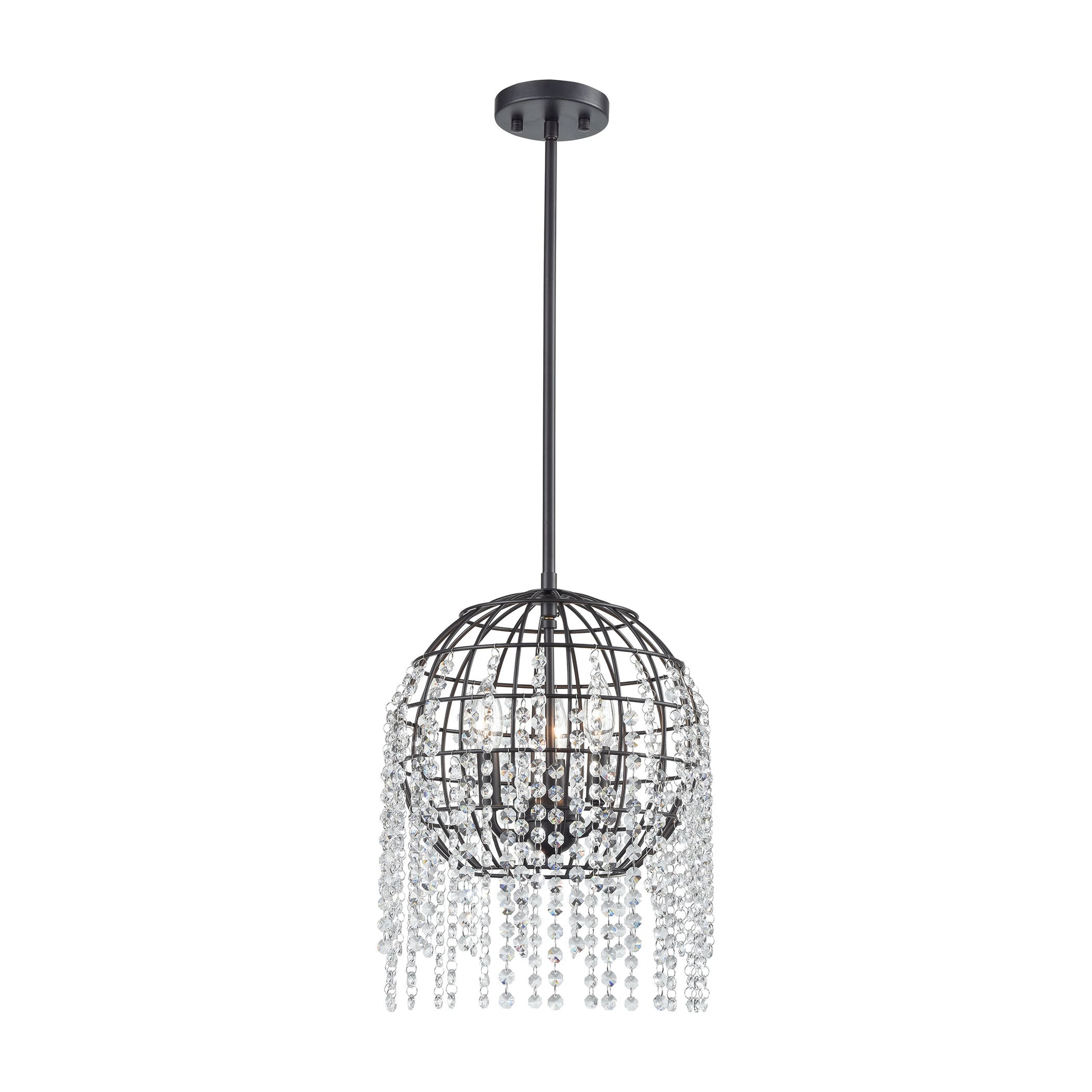 Yardley 3-Light Pendant in Oil Rubbed Bronze with Wire Cage and Clear Crystal ELK Lighting | Pendant Lamps | Modishstore
