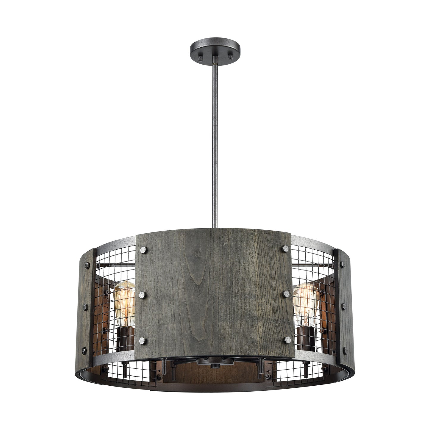 Halstead 6-Light Chandelier in Ash Gray and Dark Gray Wood with Wood and Wire Mesh Shade ELK Lighting | Chandeliers | Modishstore