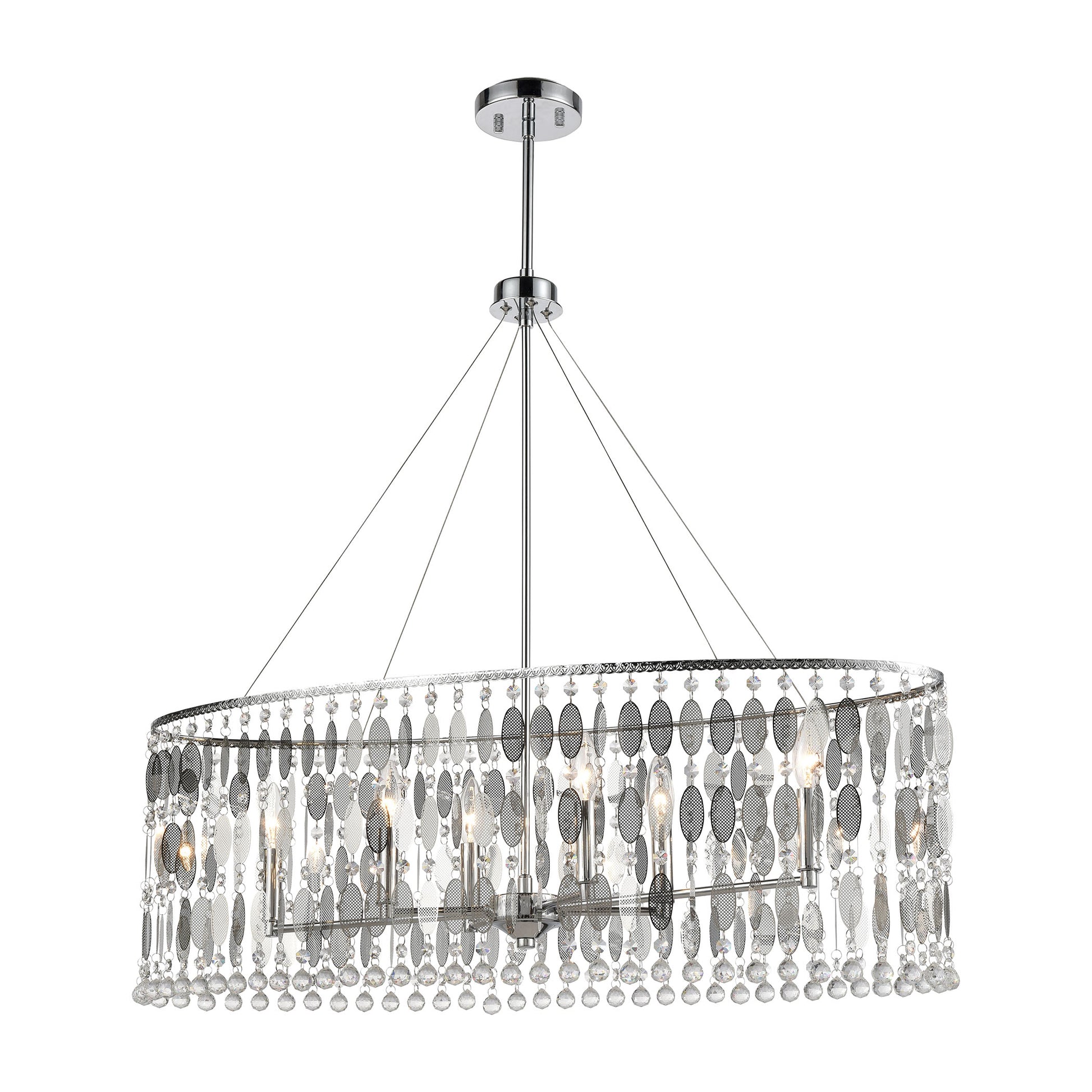 Chamelon 6-Light Linear Chandelier in Polished Chrome with Perforated Stainless and Clear Crystal ELK Lighting | Chandeliers | Modishstore