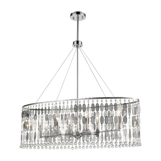 Chamelon 6-Light Linear Chandelier in Polished Chrome with Perforated Stainless and Clear Crystal ELK Lighting | Chandeliers | Modishstore