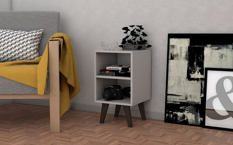 Manhattan Comfort Mid-Century- Modern Amsterdam Nightstand 2.0 with 2 Shelves in White | Nightstands | Modishstore
