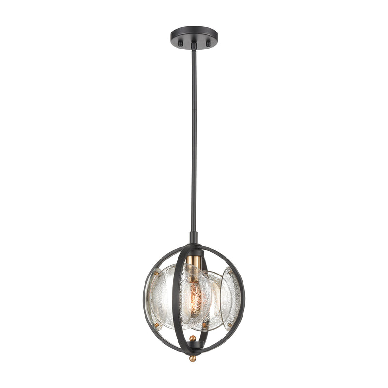 Oriah 1-Light Mini Pendant in Matte Black with Mercury Glass ELK Lighting | Pendant Lamps | Modishstore