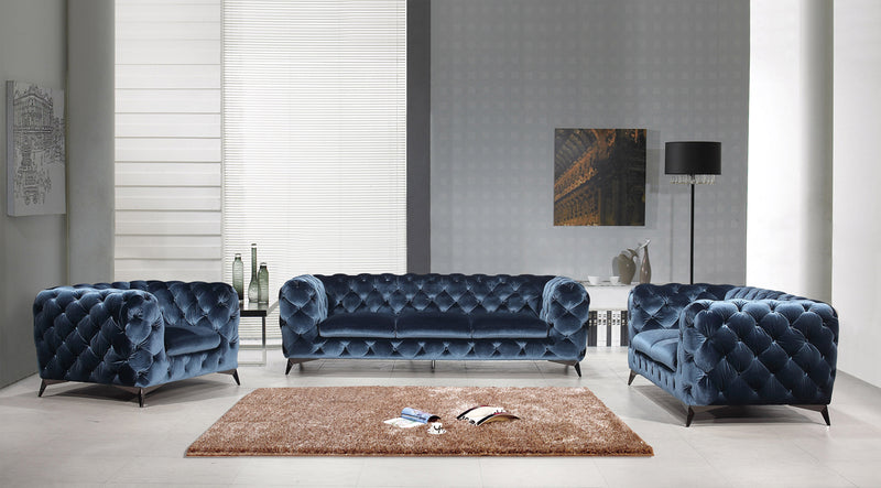 Divani Casa Delilah Modern Blue Fabric Sofa Set | Modishstore | Sofas