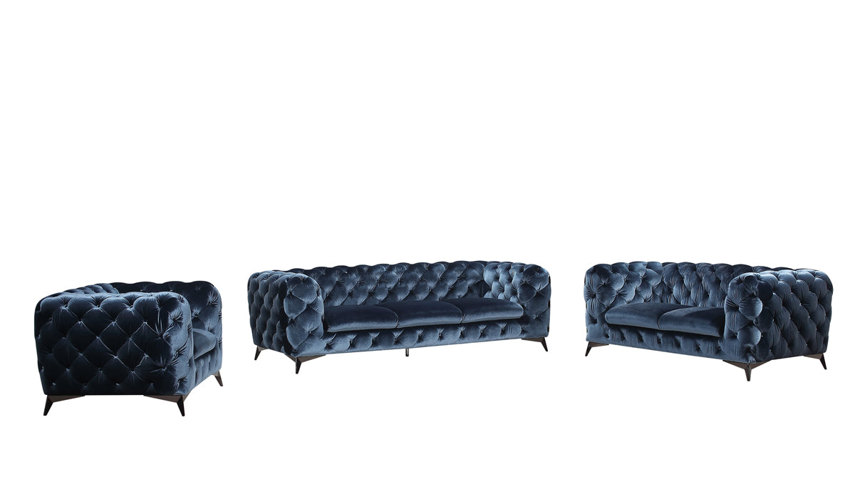 Divani Casa Delilah Modern Blue Fabric Sofa Set-2