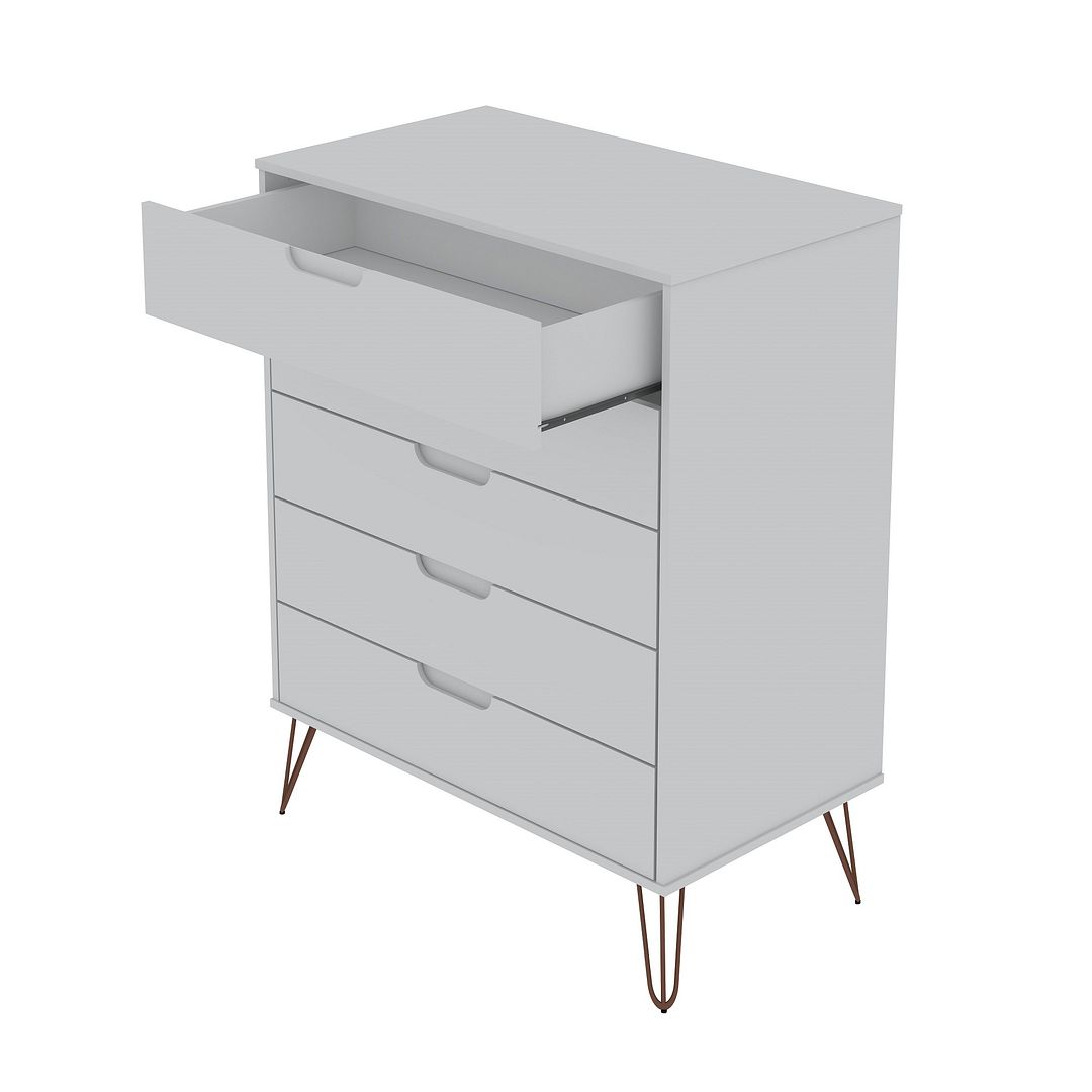 Manhattan Comfort Rockefeller 5-Drawer Tall Dresser with Metal Legs in White | Dressers | Modishstore-8