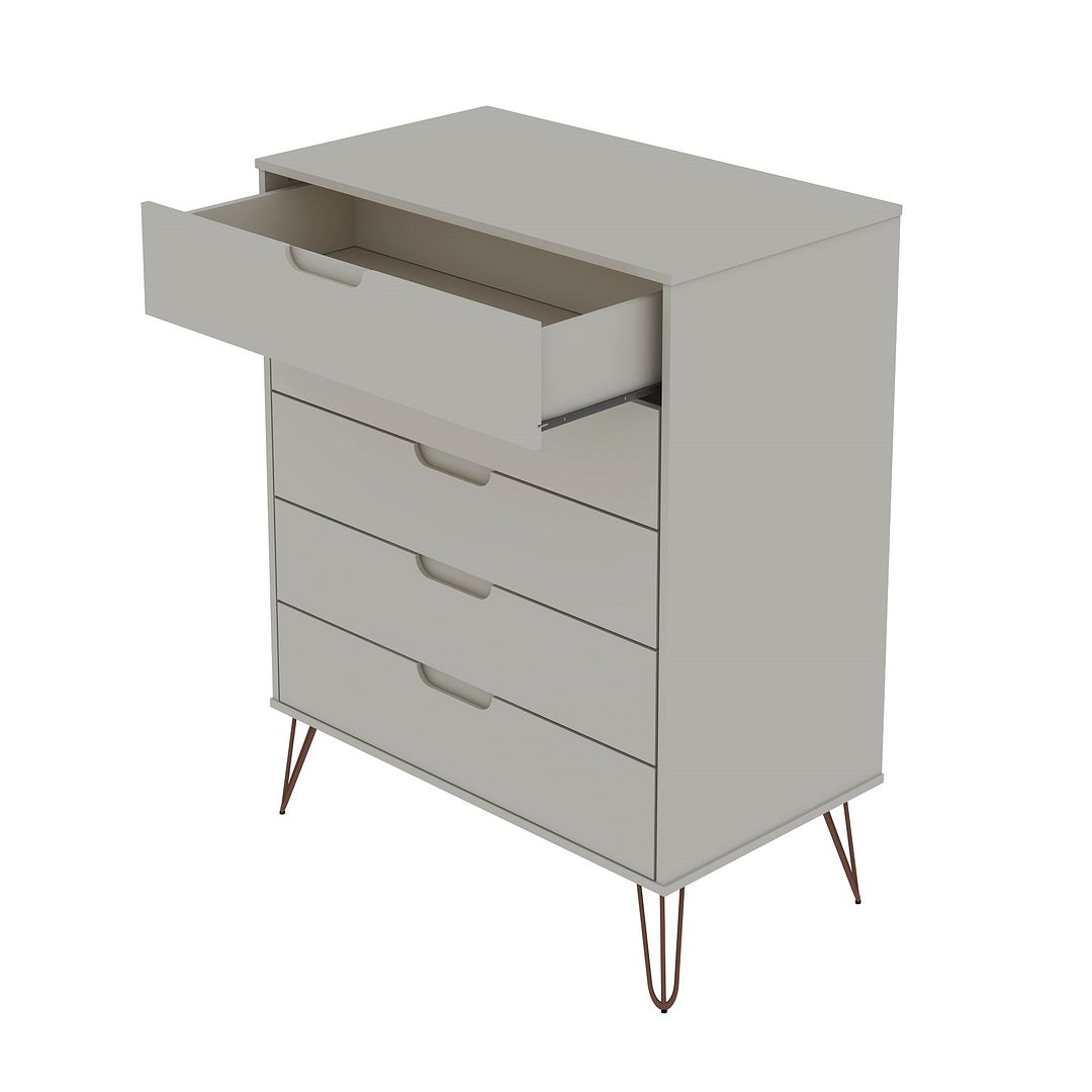 Manhattan Comfort Rockefeller 5-Drawer Tall Dresser with Metal Legs in White | Dressers | Modishstore-12
