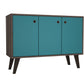Manhattan Comfort Mid-Century- Modern Bromma 35.43" Sideboard 2.0 with 3 Shelves in Oak and Aqua Blue | Sideboards | Modishstore-2