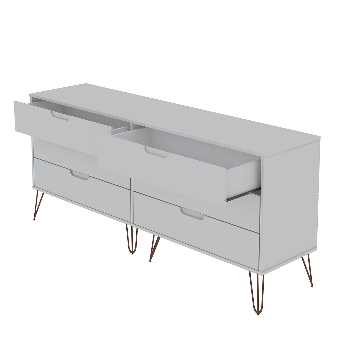 Manhattan Comfort Rockefeller 6-Drawer Double Low Dresser with Metal Legs in White | Dressers | Modishstore-3