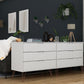 Manhattan Comfort Rockefeller 6-Drawer Double Low Dresser with Metal Legs in White | Dressers | Modishstore