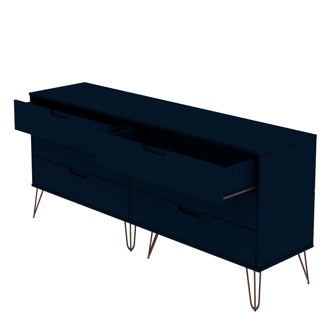 Manhattan Comfort Rockefeller 6-Drawer Double Low Dresser with Metal Legs in White | Dressers | Modishstore-11