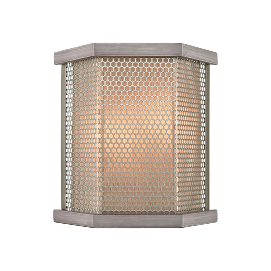Crestler 2-Light Wall Lamps in Weathered Zinc and Polished Nickel Mesh with Beige Fabric Shade by ELK Lighting | Modishstore | Wall Lamps