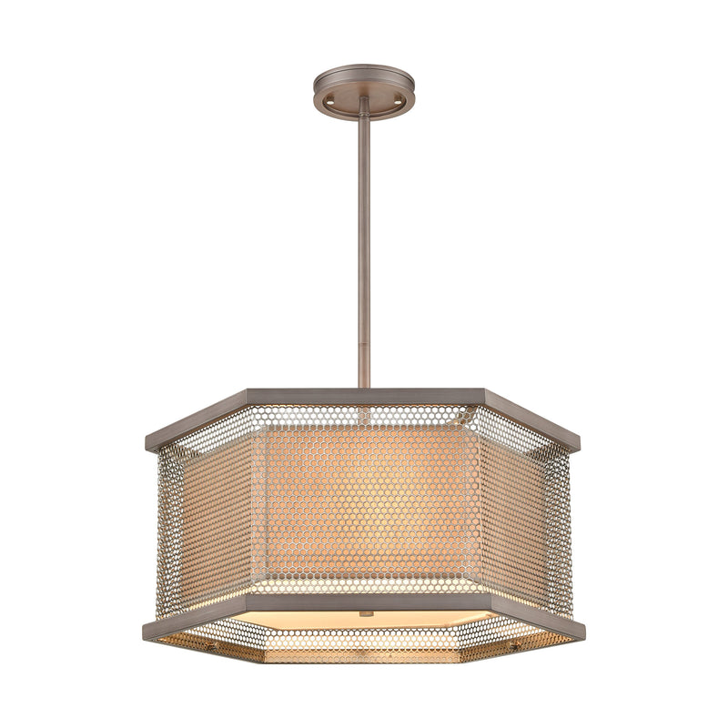 Crestler 3-Light Chandelier in Weathered Zinc and Polished Nickel Mesh with Beige Fabric Shade by ELK Lighting | Modishstore | Chandeliers