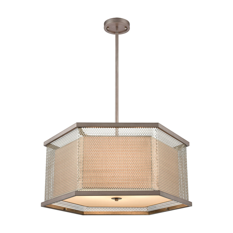 Crestler 6-Light Chandelier in Weathered Zinc and Polished Nickel Mesh with Beige Fabric Shade by ELK Lighting | Modishstore | Chandeliers