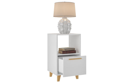 Manhattan Comfort Mid-Century - Modern Herald Nightstand with 1 Shelf in White | Nightstands | Modishstore