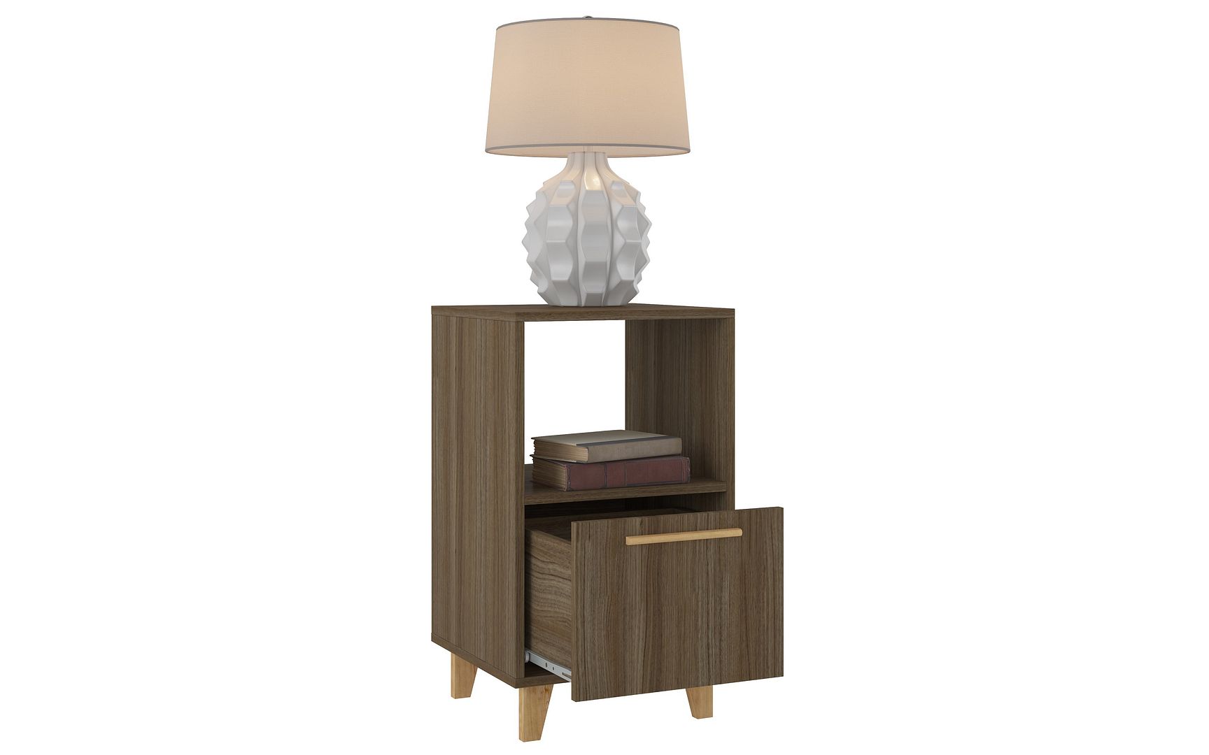 Manhattan Comfort Mid-Century - Modern Herald Nightstand with 1 Shelf in Oak Brown | Nightstands | Modishstore