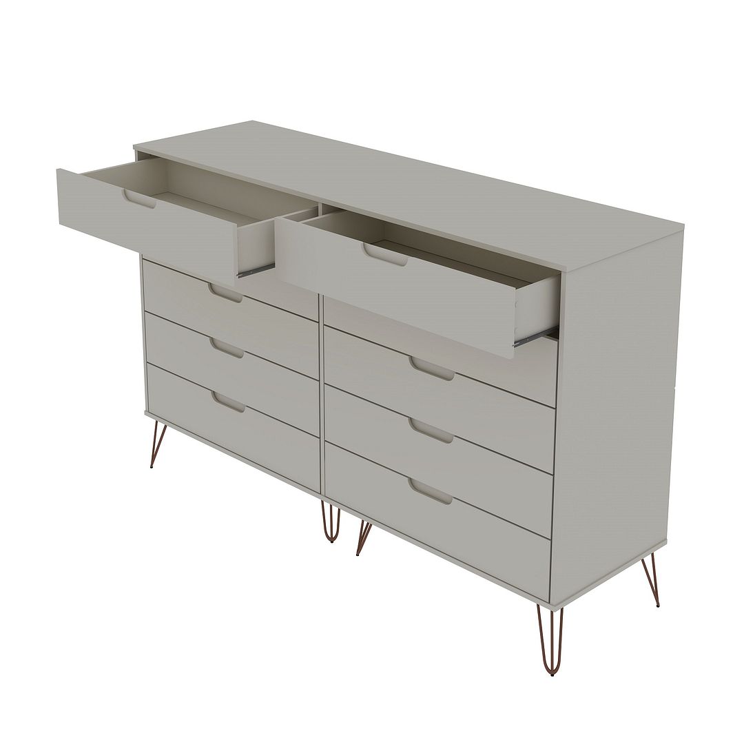 Manhattan Comfort Rockefeller 10-Drawer Double Tall Dresser with Metal Legs in White | Dressers | Modishstore-9