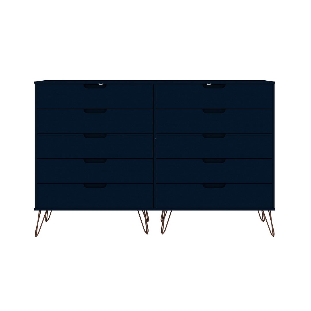 Manhattan Comfort Rockefeller 10-Drawer Double Tall Dresser with Metal Legs in White | Dressers | Modishstore-14