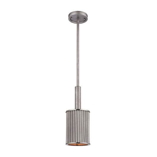 Corrugated Steel 1-Light Mini Pendant in Weathered Zinc with Corrugated Metal ELK Lighting | Pendant Lamps | Modishstore