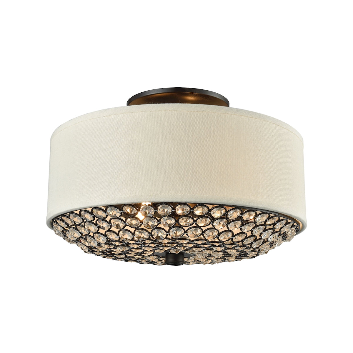 Webberville 2-Light Semi Flush in Oil Rubbed Bronze with Beige Fabric Drum Shade with Crystals ELK Lighting | Ceiling Lamps | Modishstore
