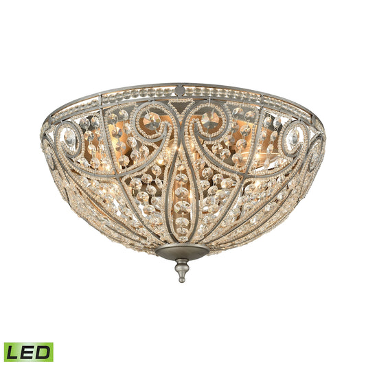 Elizabethan 6-Light Flush Mount in Weathered Zinc with Clear Crystal - Includes LED Bulbs ELK Lighting | Ceiling Lamps | Modishstore