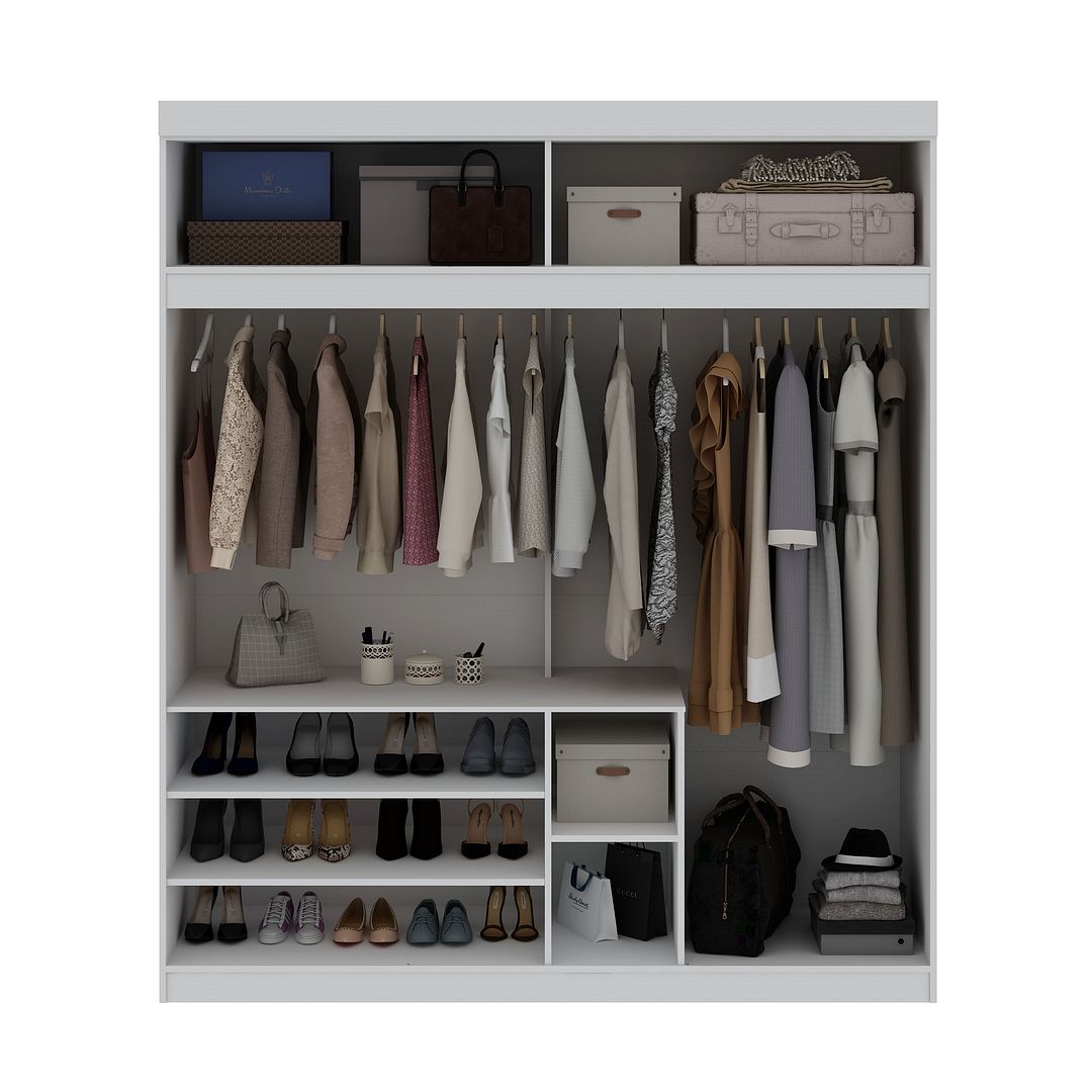 Manhattan Comfort Mulberry 81.3 Open Long Hanging Wardrobe Closet with Shoe Storage  in White | Armoires & Wardrobes | Modishstore-3