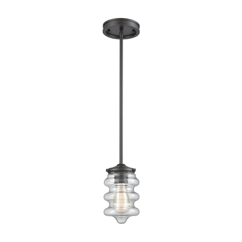 Synchronis 1-Light Mini Pendant in Oil Rubbed Bronze with Clear Blown Glass ELK Lighting | Pendant Lamps | Modishstore