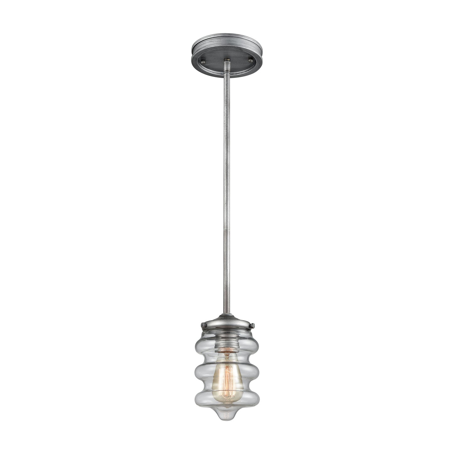 Synchronis 1-Light Mini Pendant in Weathered Zinc with Clear Blown Glass ELK Lighting | Pendant Lamps | Modishstore