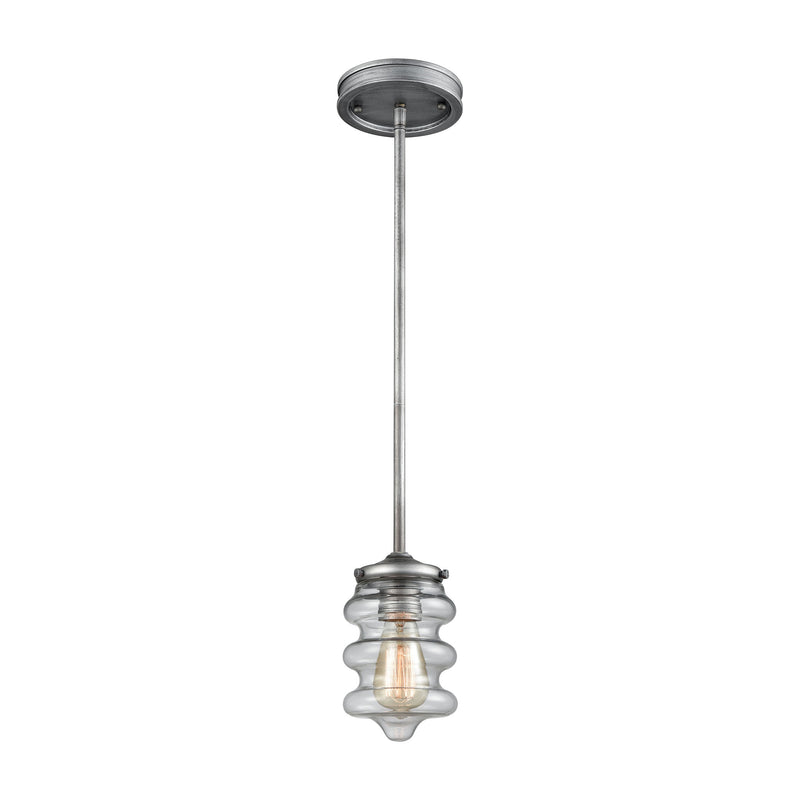 Synchronis 1-Light Mini Pendant in Weathered Zinc with Clear Blown Glass ELK Lighting | Pendant Lamps | Modishstore
