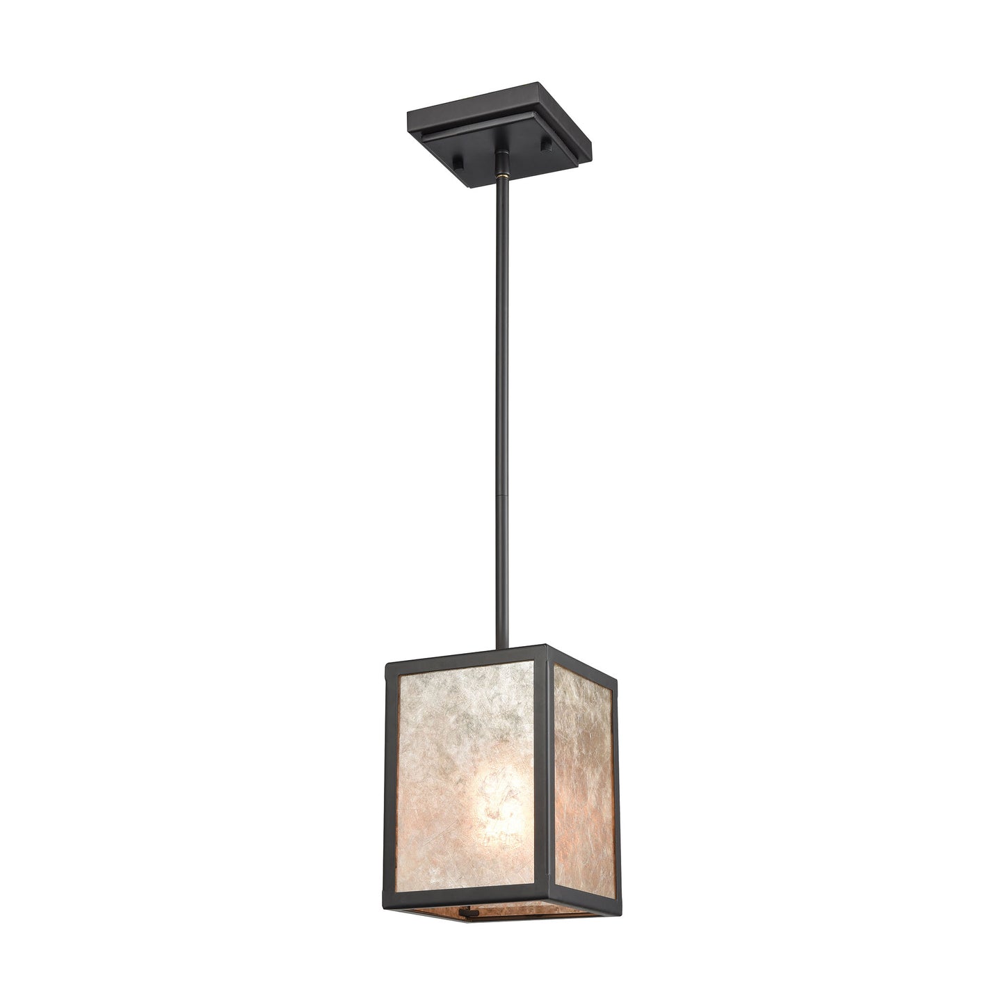 Stasis 1-Light Mini Pendant in Oil Rubbed Bronze with Tan and Clear Mica Shade ELK Lighting 16182/1 | Pendant Lamps | Modishstore