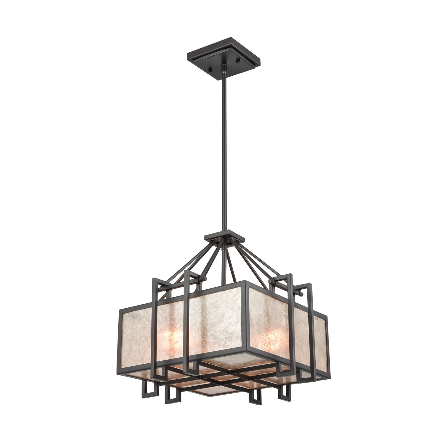 Stasis 3-Light Chandelier in Oil Rubbed Bronze with Tan and Clear Mica Shade ELK Lighting | Chandeliers | Modishstore