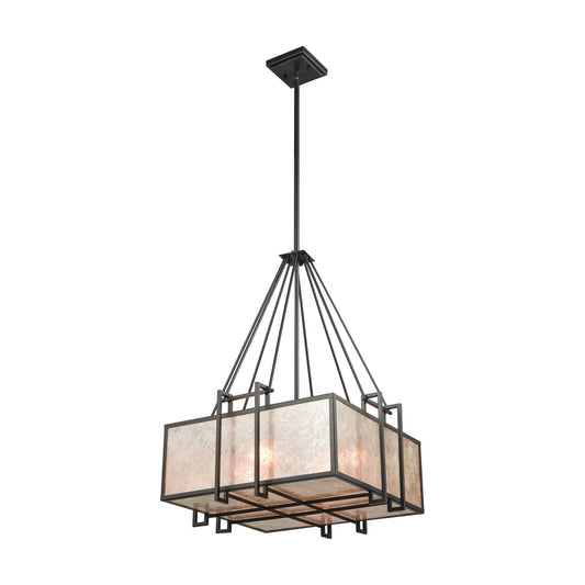 Stasis 4-Light Chandelier in Oil Rubbed Bronze with Tan and Clear Mica Shade ELK Lighting | Chandeliers | Modishstore