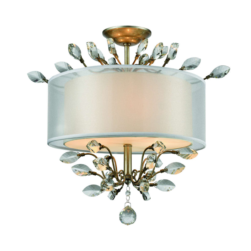 Asbury 3-Light Semi Flush in Aged Silver with Organza and Fabric Shade | Ceiling Lamps | Modishstore