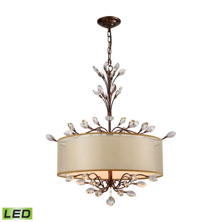 Asbury 4-Light Chandelier in Spanish Bronze with Organza and Fabric Shade - Includes LED Bulbs | Chandeliers | Modishstore