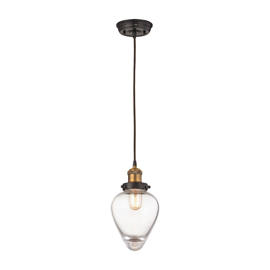 Bartram 1-Light Mini Pendant in Antique Brass and Oiled Bronze with Clear Optic Glass ELK Lighting | Pendant Lamps | Modishstore